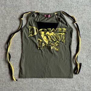 Army green Graphic y2k top with gold lettering